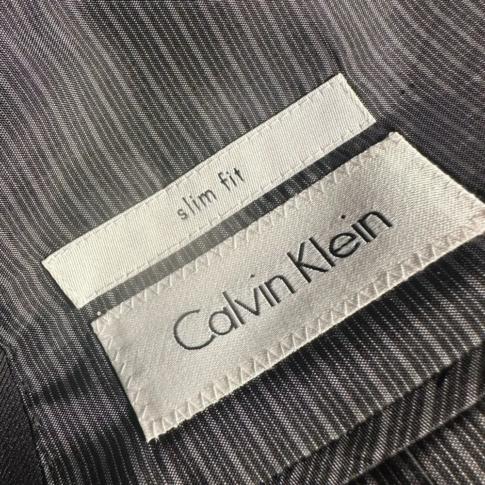 CALVIN KLEIN Slim Fit Mens Blazer 48L Sport Coat 2-Button Suit Jacket Black Wool